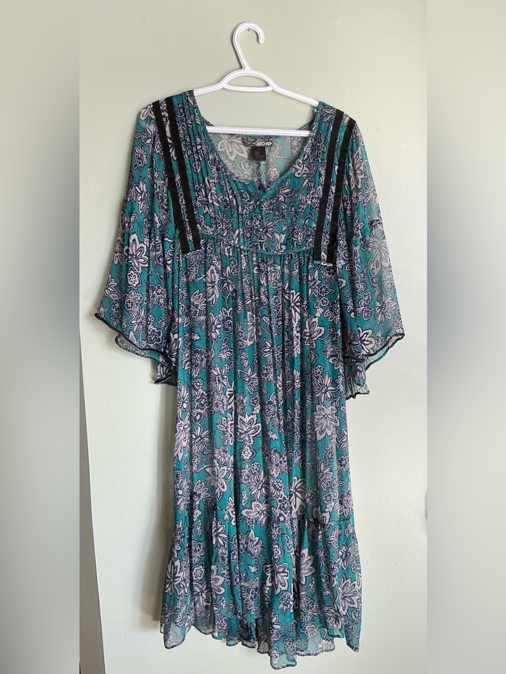 WDNY Silk Boho Chiffon Babydoll Dress Floral Y2K Witchy 10 Sheer Festival Flowy
